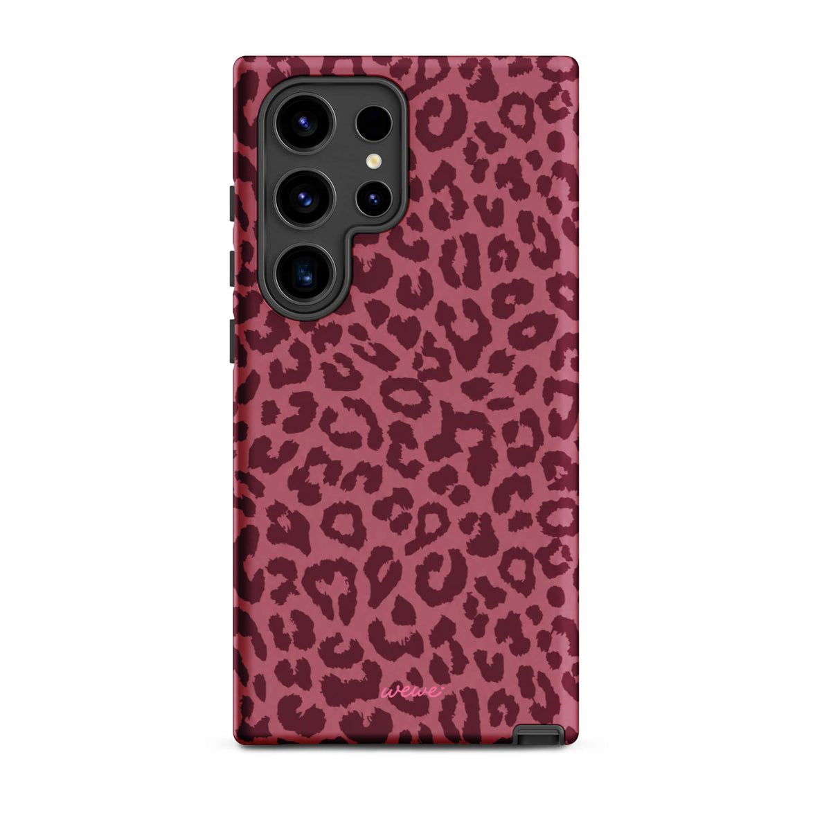 Dusty-rose iPhone case covered with deep-burgundy tonal leopard spots