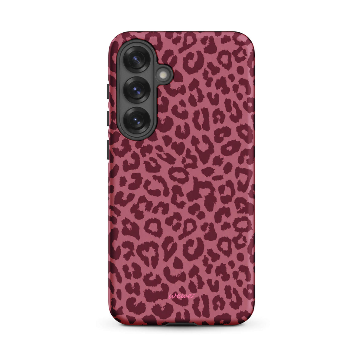 Dusty-rose iPhone case covered with deep-burgundy tonal leopard spots