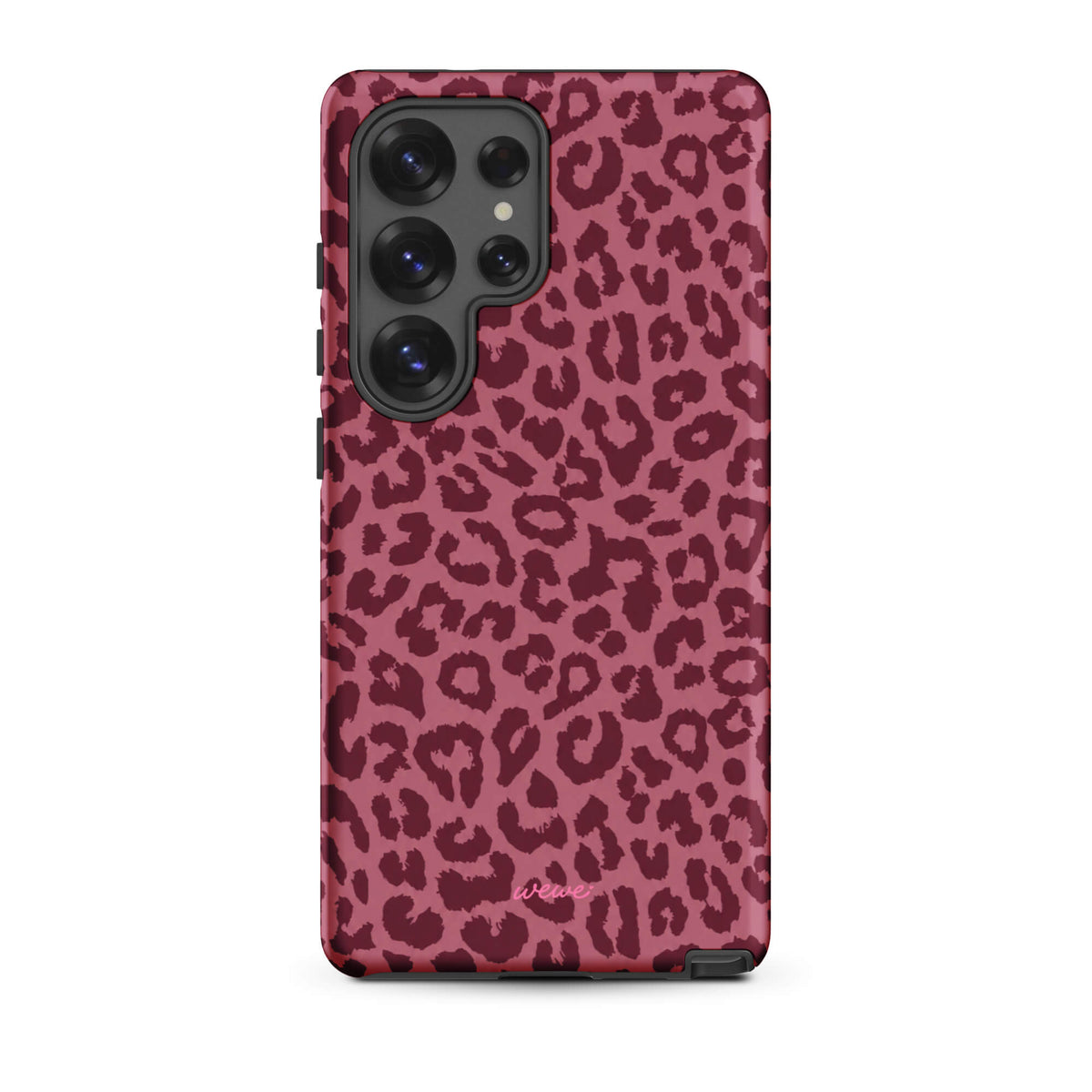 Dusty-rose iPhone case covered with deep-burgundy tonal leopard spots