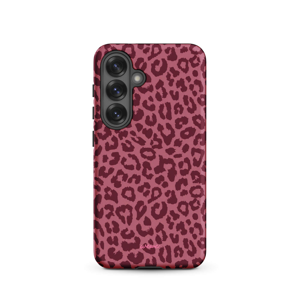 Dusty-rose iPhone case covered with deep-burgundy tonal leopard spots