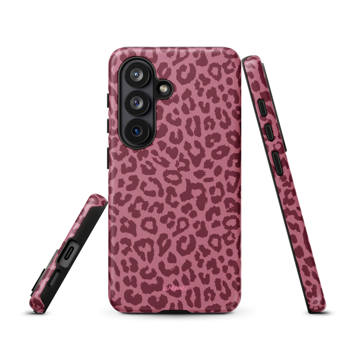 Dusty-rose iPhone case covered with deep-burgundy tonal leopard spots