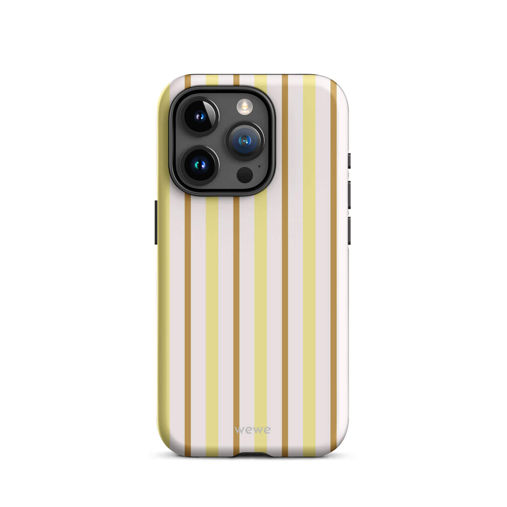 Butter Yellow Pinstripe Phone Case featuring fine vertical pinstripes in butter yellow, white