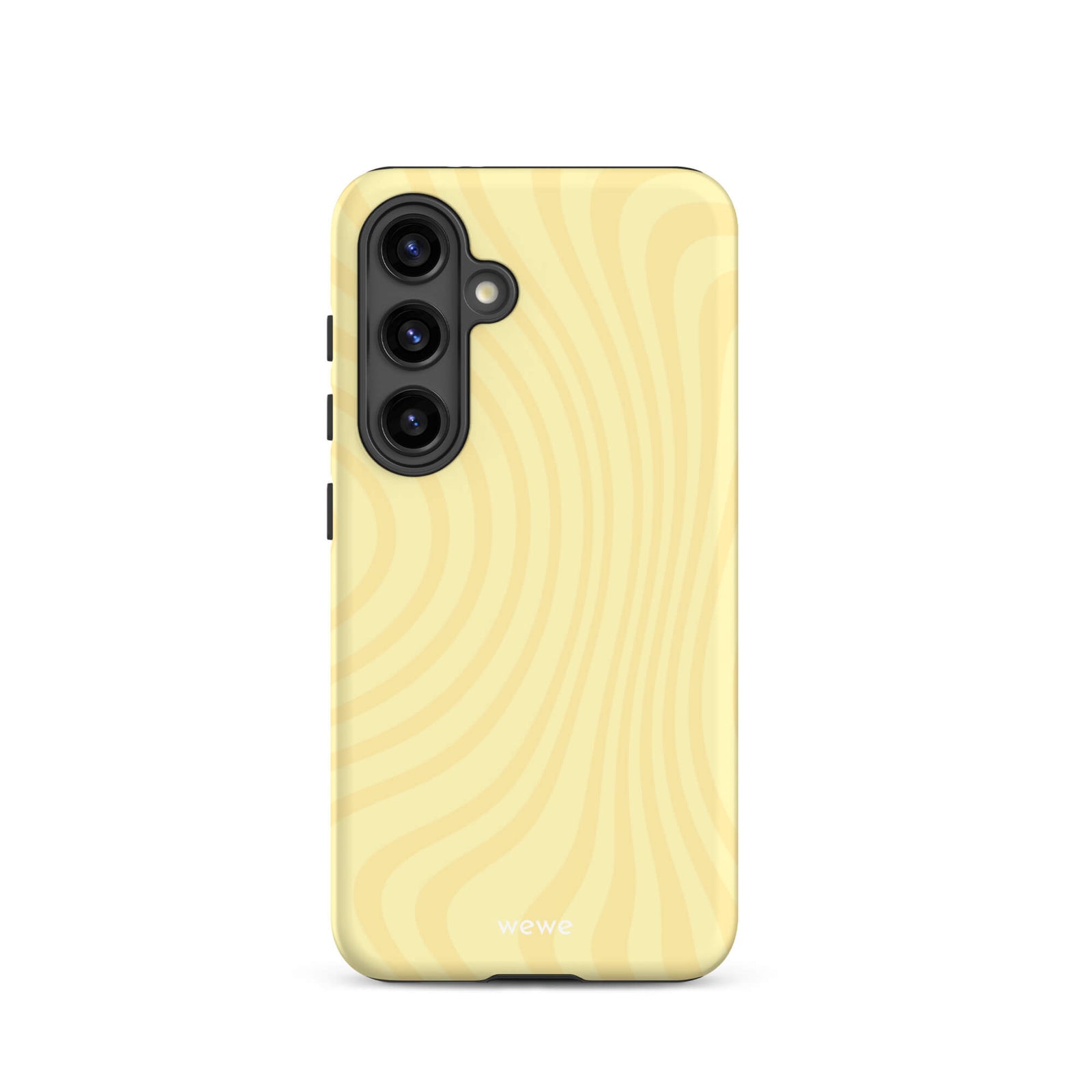 Custom samsung galaxy s24 Phone case with a butter yellow and beige wavy, swirling pattern.