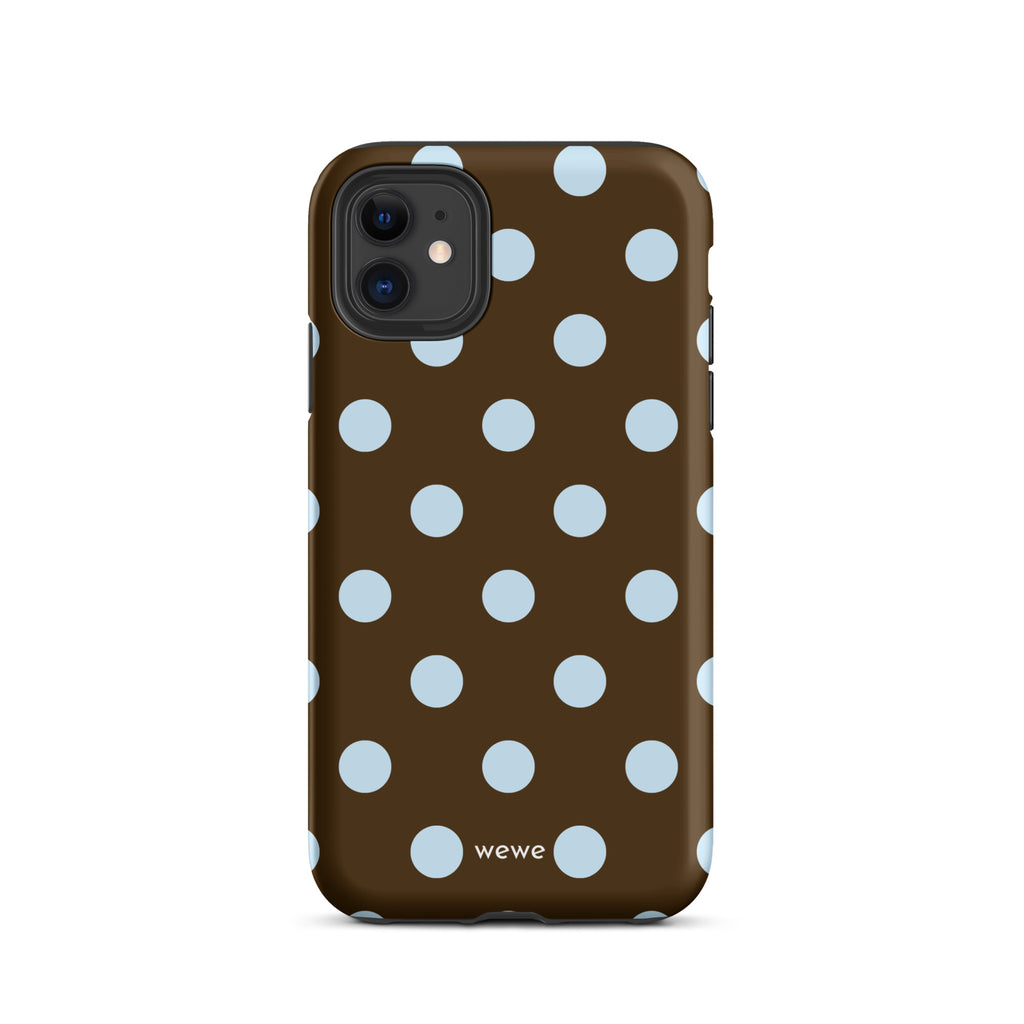 Chocolate Blue Polka Dot Phone Case featuring large blue polka dots in chocolate brown, powder blue