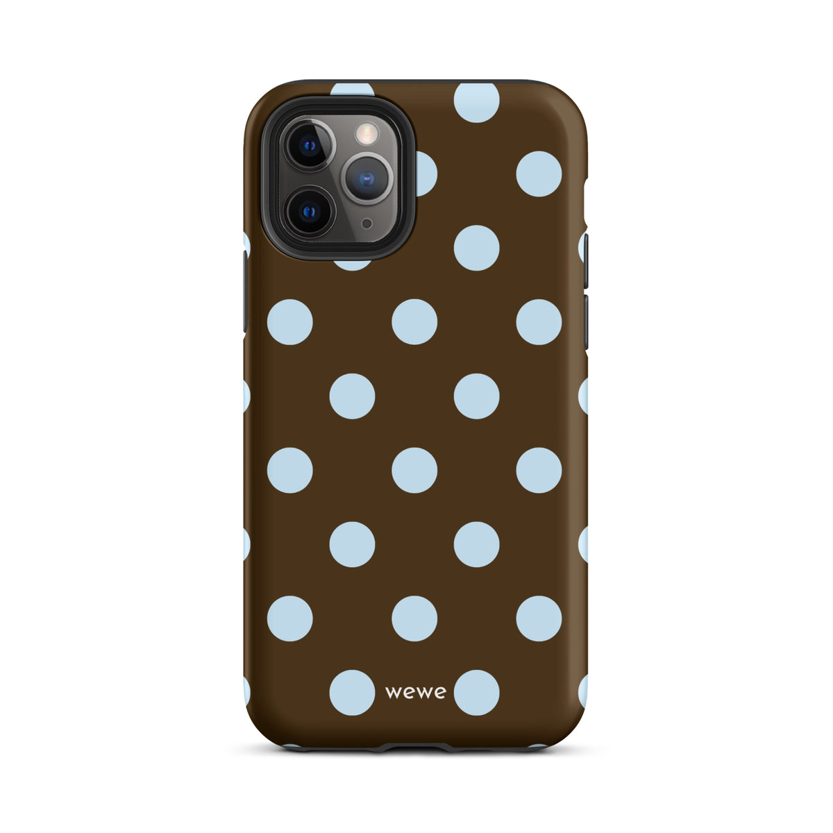 Chocolate Blue Polka Dot Phone Case featuring large blue polka dots in chocolate brown, powder blue