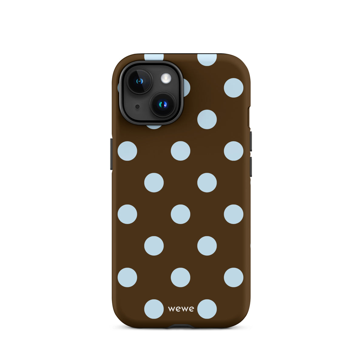 Chocolate Blue Polka Dot Phone Case featuring large blue polka dots in chocolate brown, powder blue