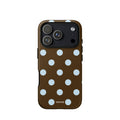 Chocolate Blue Polka Dot Phone Case featuring large blue polka dots in chocolate brown, powder blue
