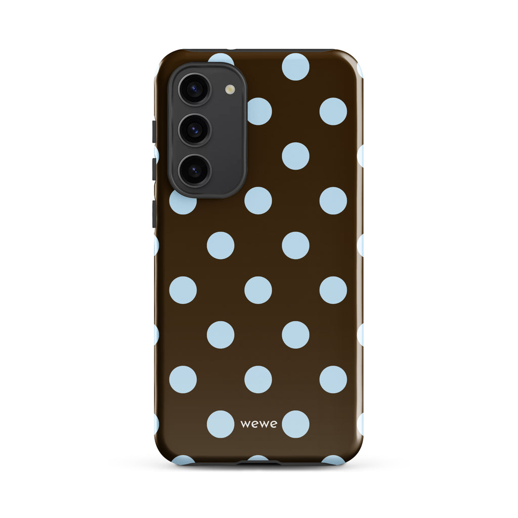 Chocolate Blue Polka Dot Phone Case featuring large blue polka dots in chocolate brown, powder blue