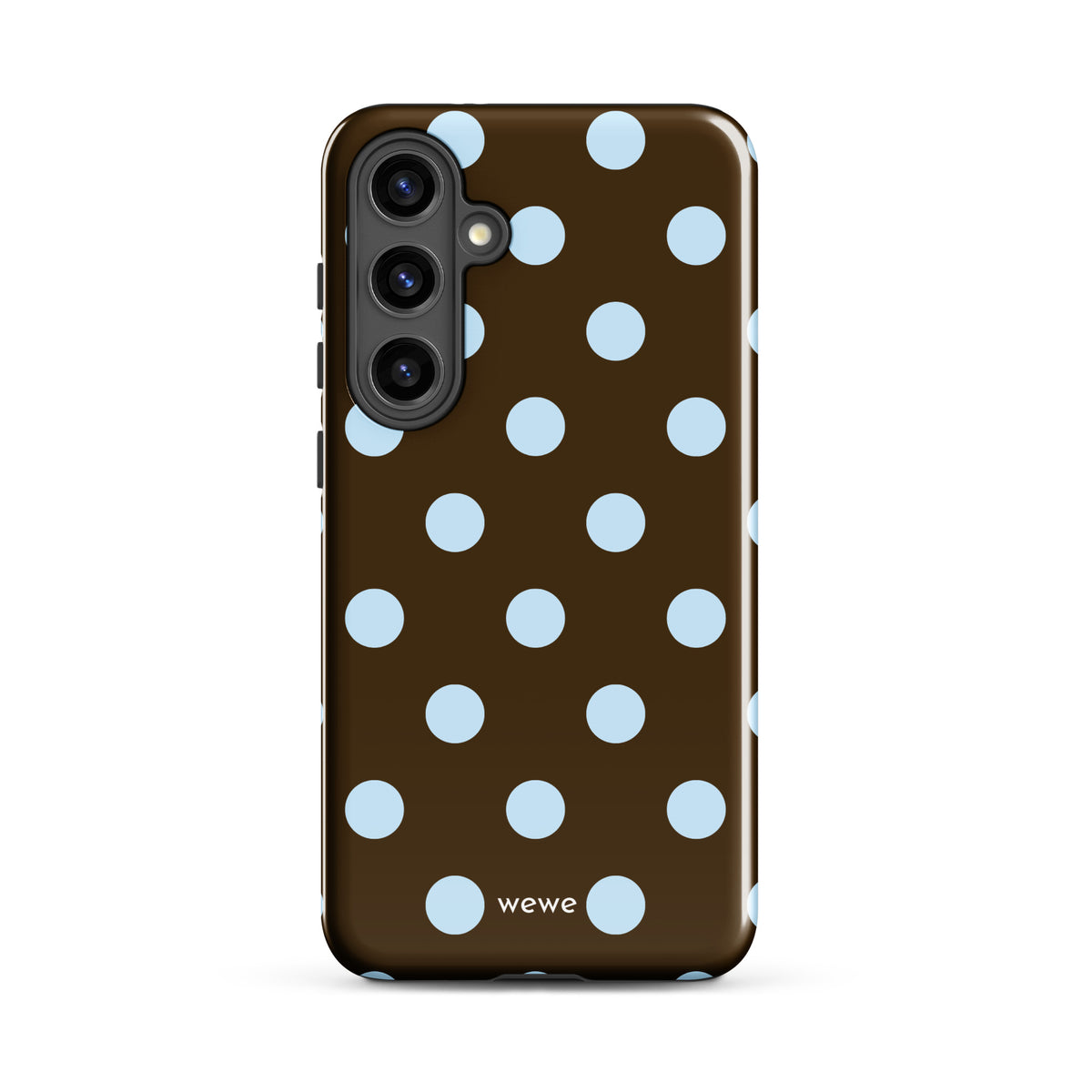 Chocolate Blue Polka Dot Phone Case featuring large blue polka dots in chocolate brown, powder blue