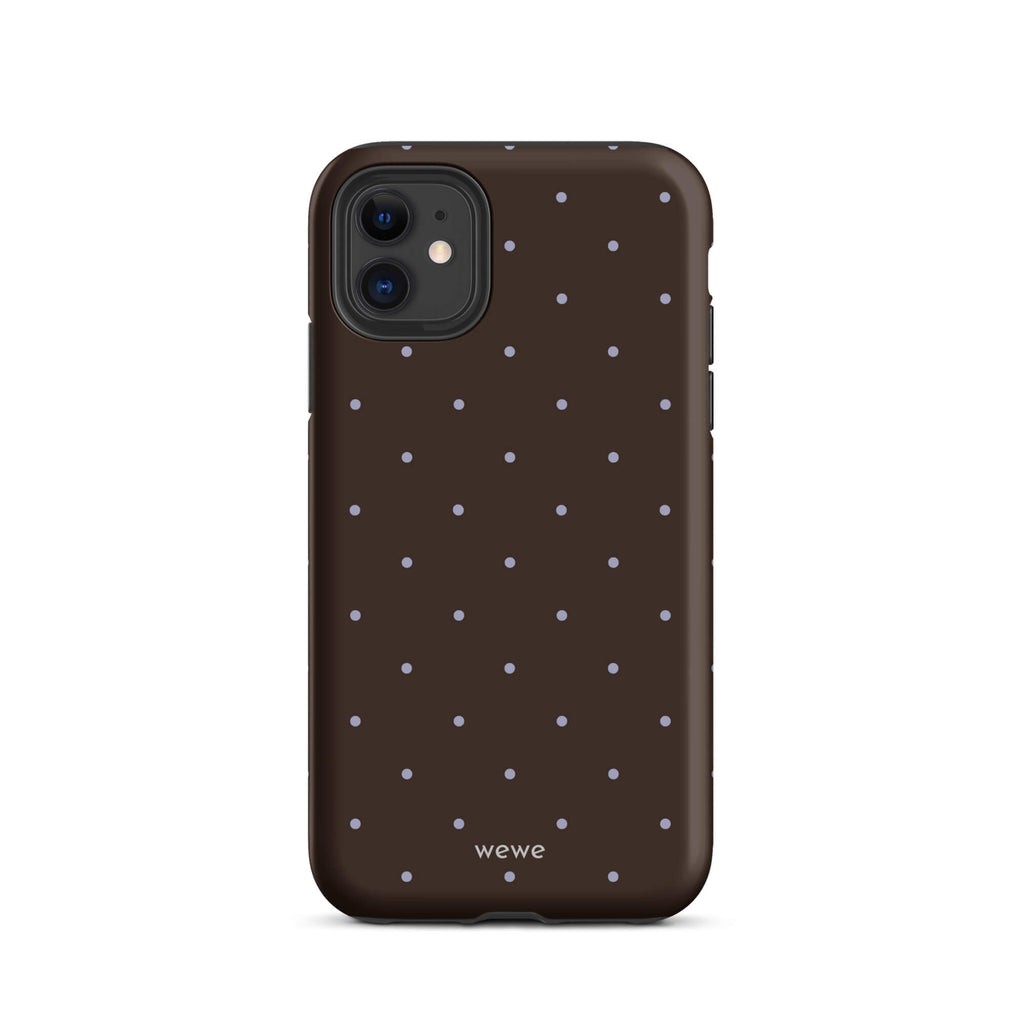 Chocolate Brown Starry Dot Phone Case featuring tiny scattered stars and dots in chocolate brown, pale blue, white