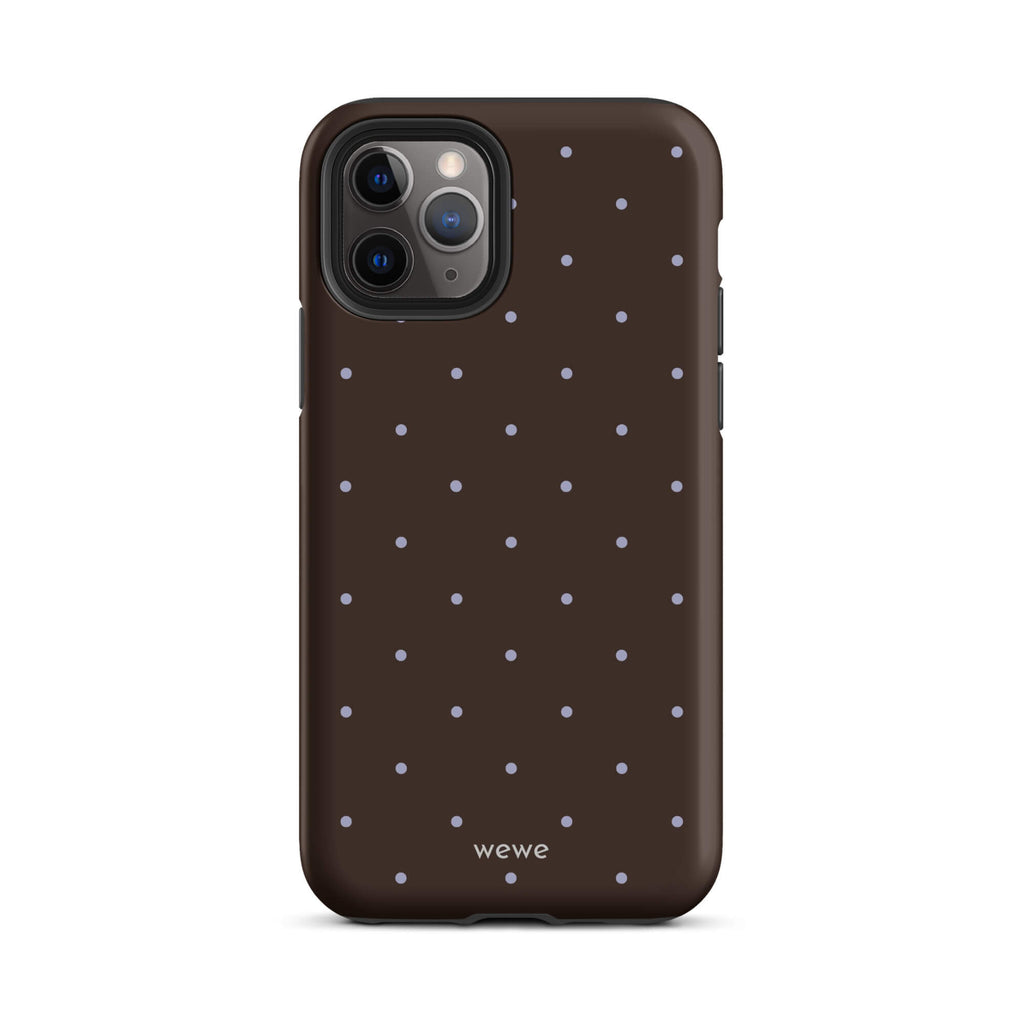 Chocolate Brown Starry Dot Phone Case featuring tiny scattered stars and dots in chocolate brown, pale blue, white