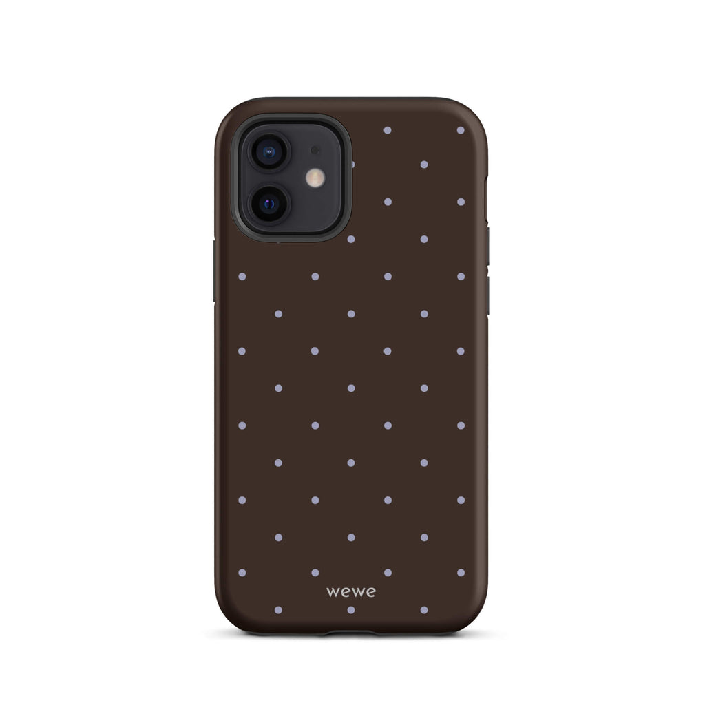 Chocolate Brown Starry Dot Phone Case featuring tiny scattered stars and dots in chocolate brown, pale blue, white