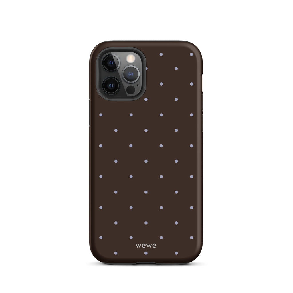 Chocolate Brown Starry Dot Phone Case featuring tiny scattered stars and dots in chocolate brown, pale blue, white