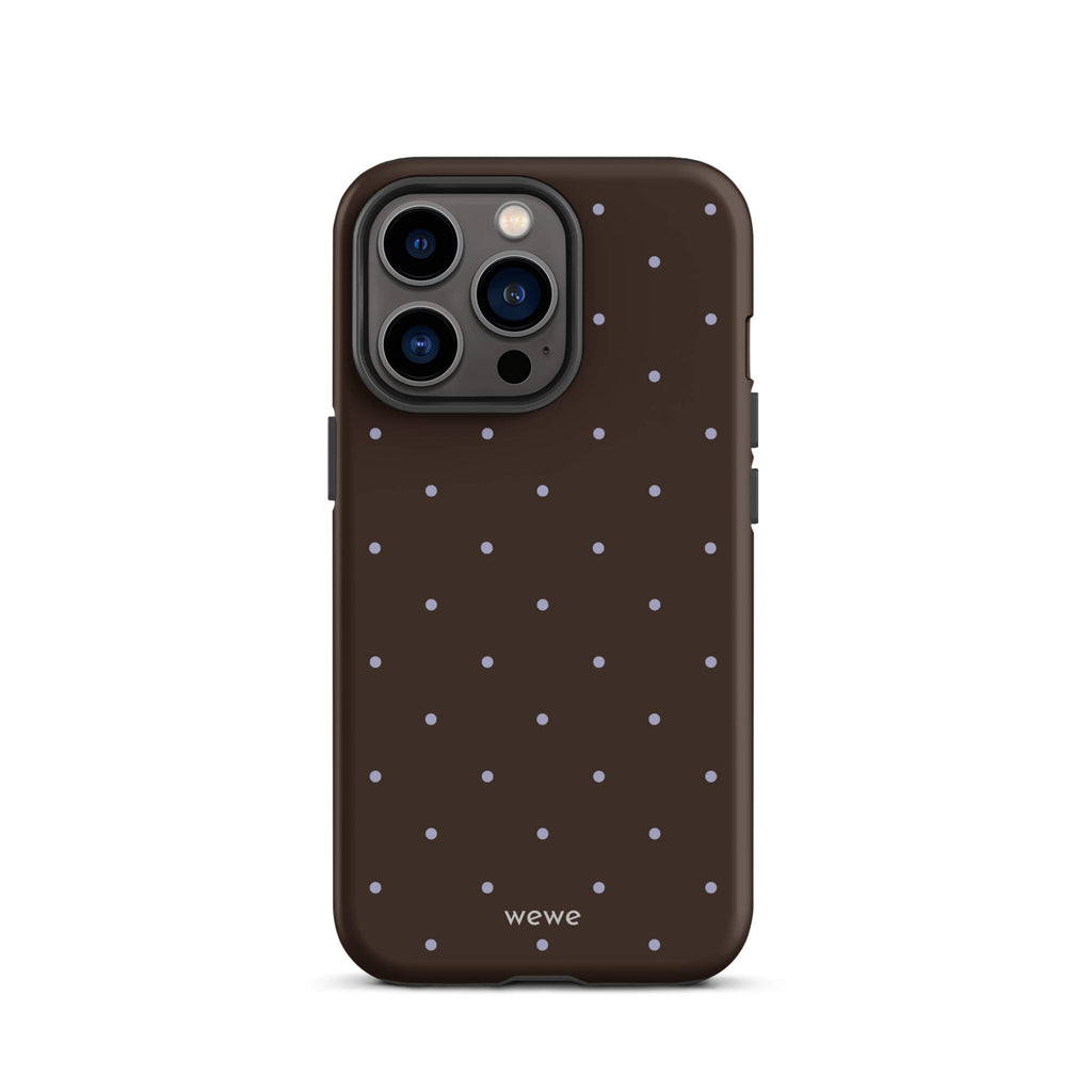 Chocolate Brown Starry Dot Phone Case featuring tiny scattered stars and dots in chocolate brown, pale blue, white