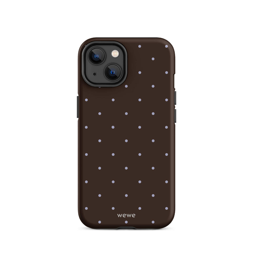 Chocolate Brown Starry Dot Phone Case featuring tiny scattered stars and dots in chocolate brown, pale blue, white