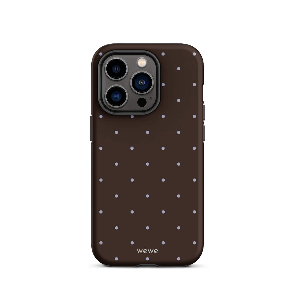 Chocolate Brown Starry Dot Phone Case featuring tiny scattered stars and dots in chocolate brown, pale blue, white