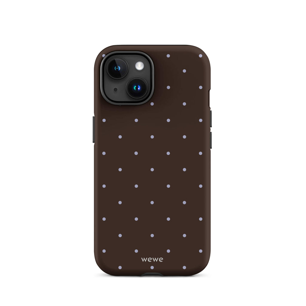 Chocolate Brown Starry Dot Phone Case featuring tiny scattered stars and dots in chocolate brown, pale blue, white