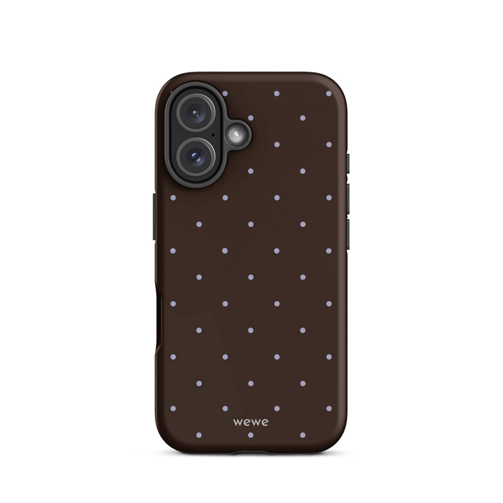 Chocolate Brown Starry Dot Phone Case featuring tiny scattered stars and dots in chocolate brown, pale blue, white