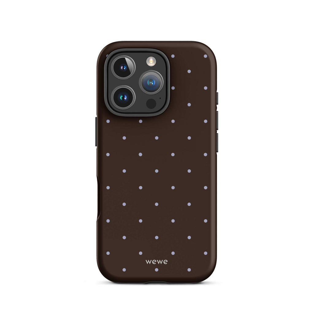 Chocolate Brown Starry Dot Phone Case featuring tiny scattered stars and dots in chocolate brown, pale blue, white