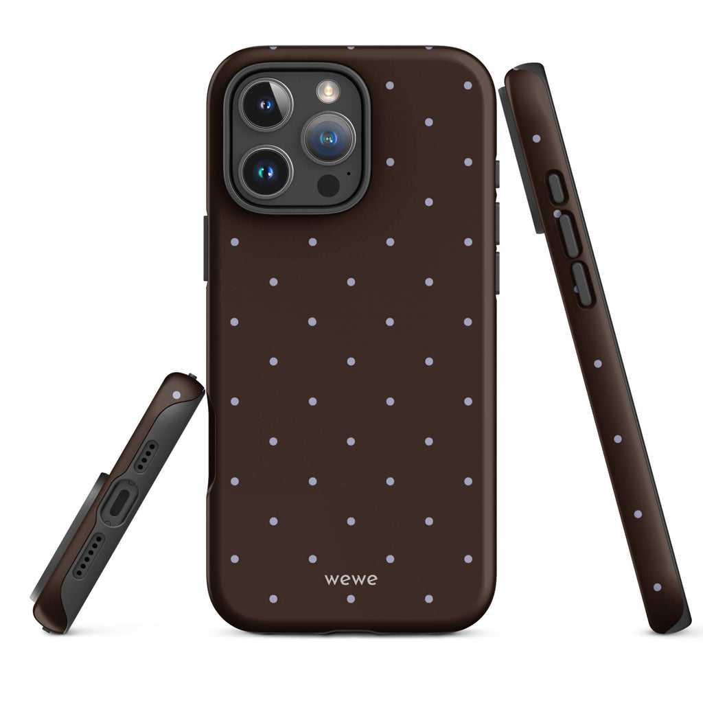 Chocolate Brown Starry Dot Phone Case featuring tiny scattered stars and dots in chocolate brown, pale blue, white