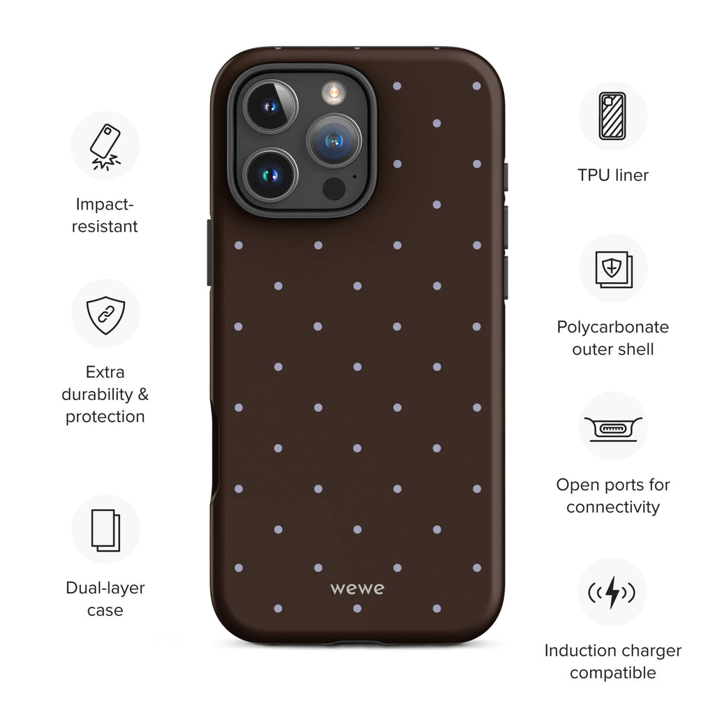 Chocolate Brown Starry Dot Phone Case featuring tiny scattered stars and dots in chocolate brown, pale blue, white