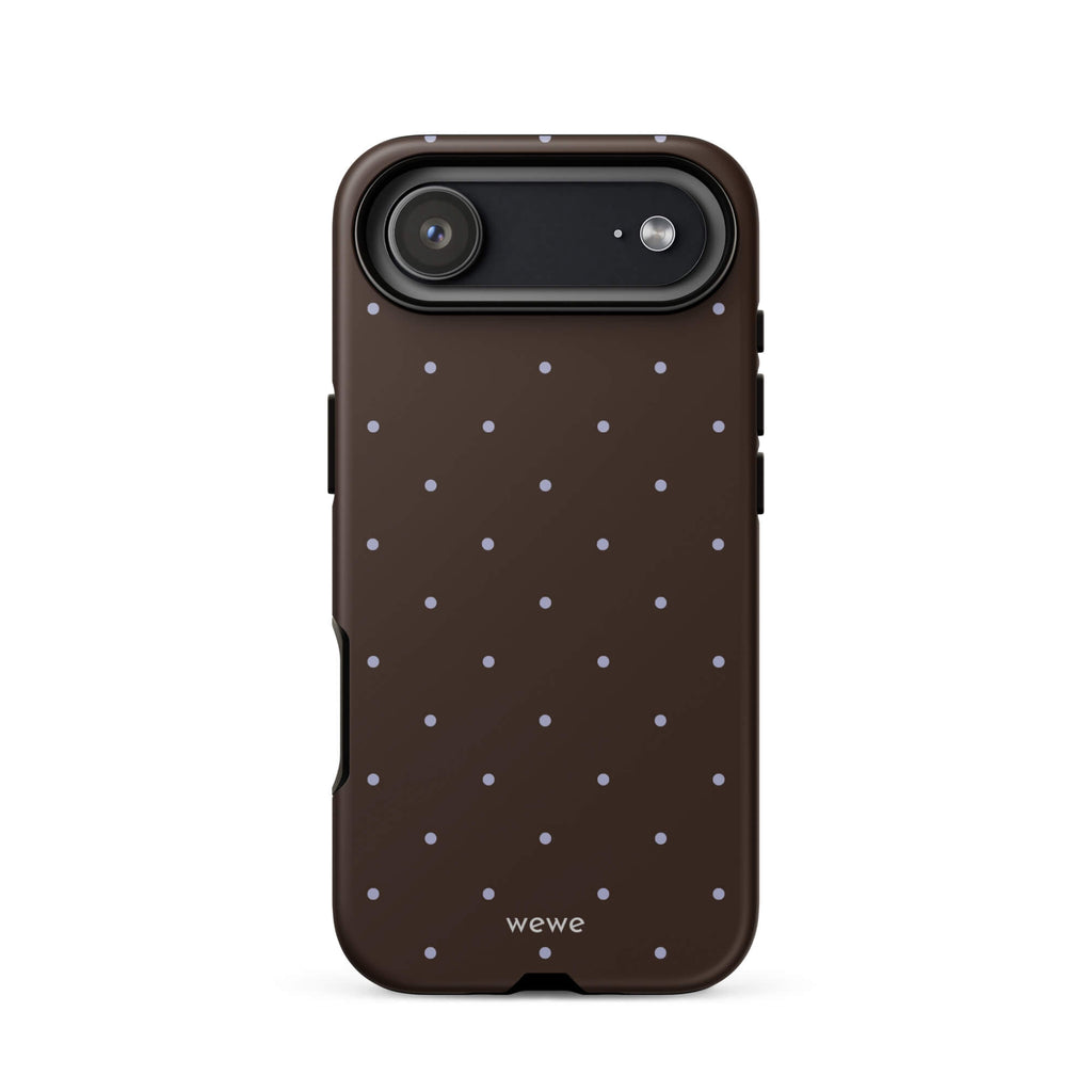 Chocolate Brown Starry Dot Phone Case featuring tiny scattered stars and dots in chocolate brown, pale blue, white