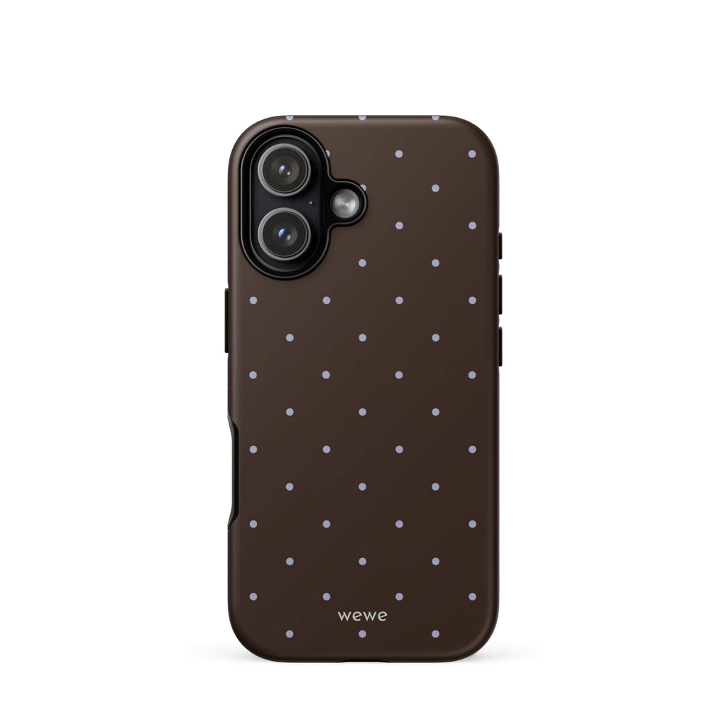 Chocolate Brown Starry Dot Phone Case featuring tiny scattered stars and dots in chocolate brown, pale blue, white