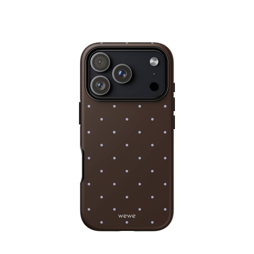 Chocolate Brown Starry Dot Phone Case featuring tiny scattered stars and dots in chocolate brown, pale blue, white