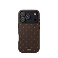 Chocolate Brown Starry Dot Phone Case featuring tiny scattered stars and dots in chocolate brown, pale blue, white