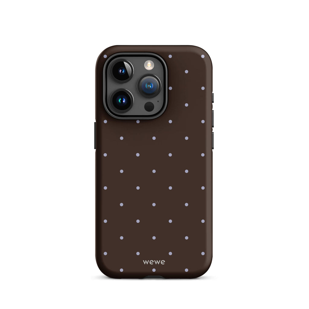 Chocolate Brown Starry Dot Phone Case featuring tiny scattered stars and dots in chocolate brown, pale blue, white