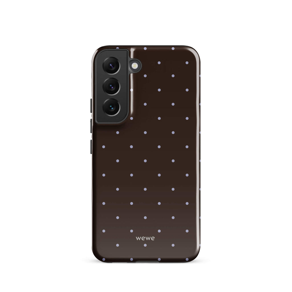 Chocolate Brown Starry Dot Phone Case featuring tiny scattered stars and dots in chocolate brown, pale blue, white