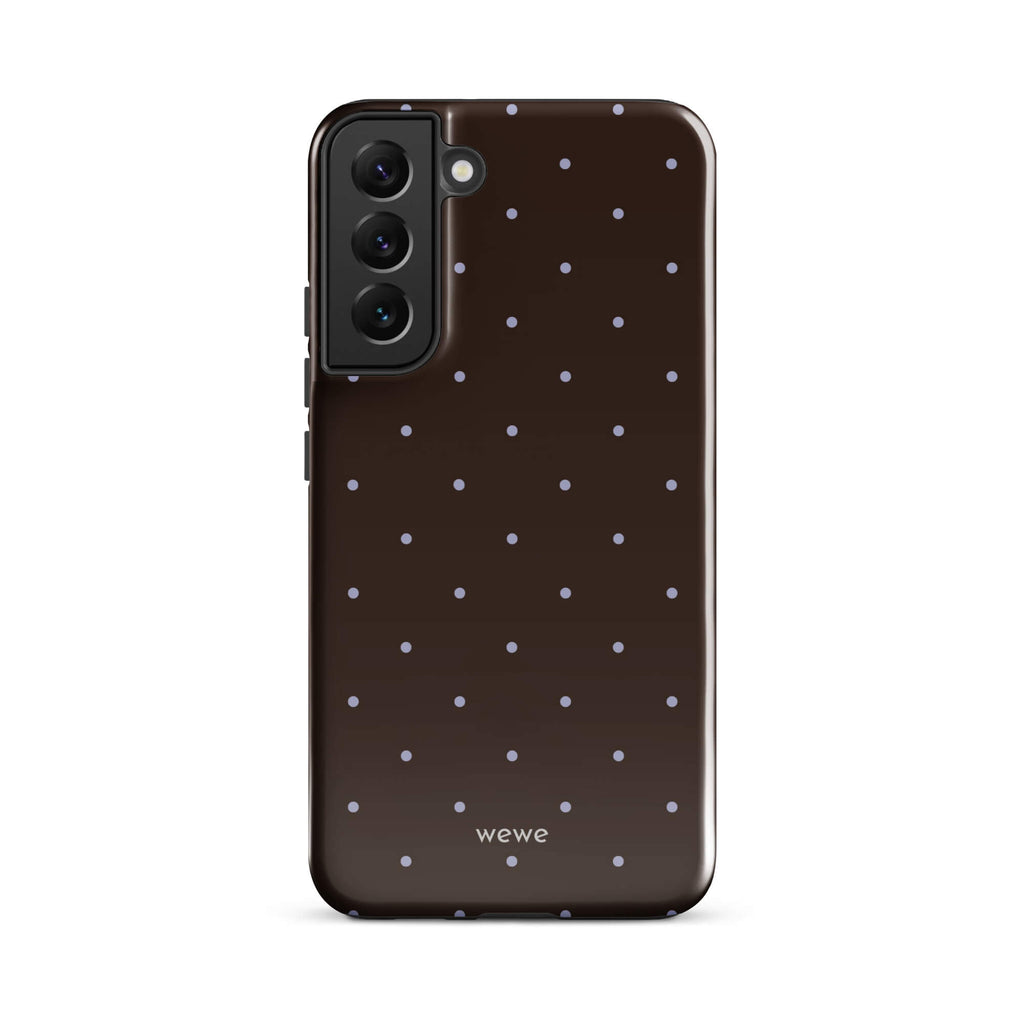 Chocolate Brown Starry Dot Phone Case featuring tiny scattered stars and dots in chocolate brown, pale blue, white