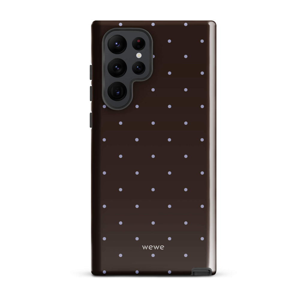 Chocolate Brown Starry Dot Phone Case featuring tiny scattered stars and dots in chocolate brown, pale blue, white