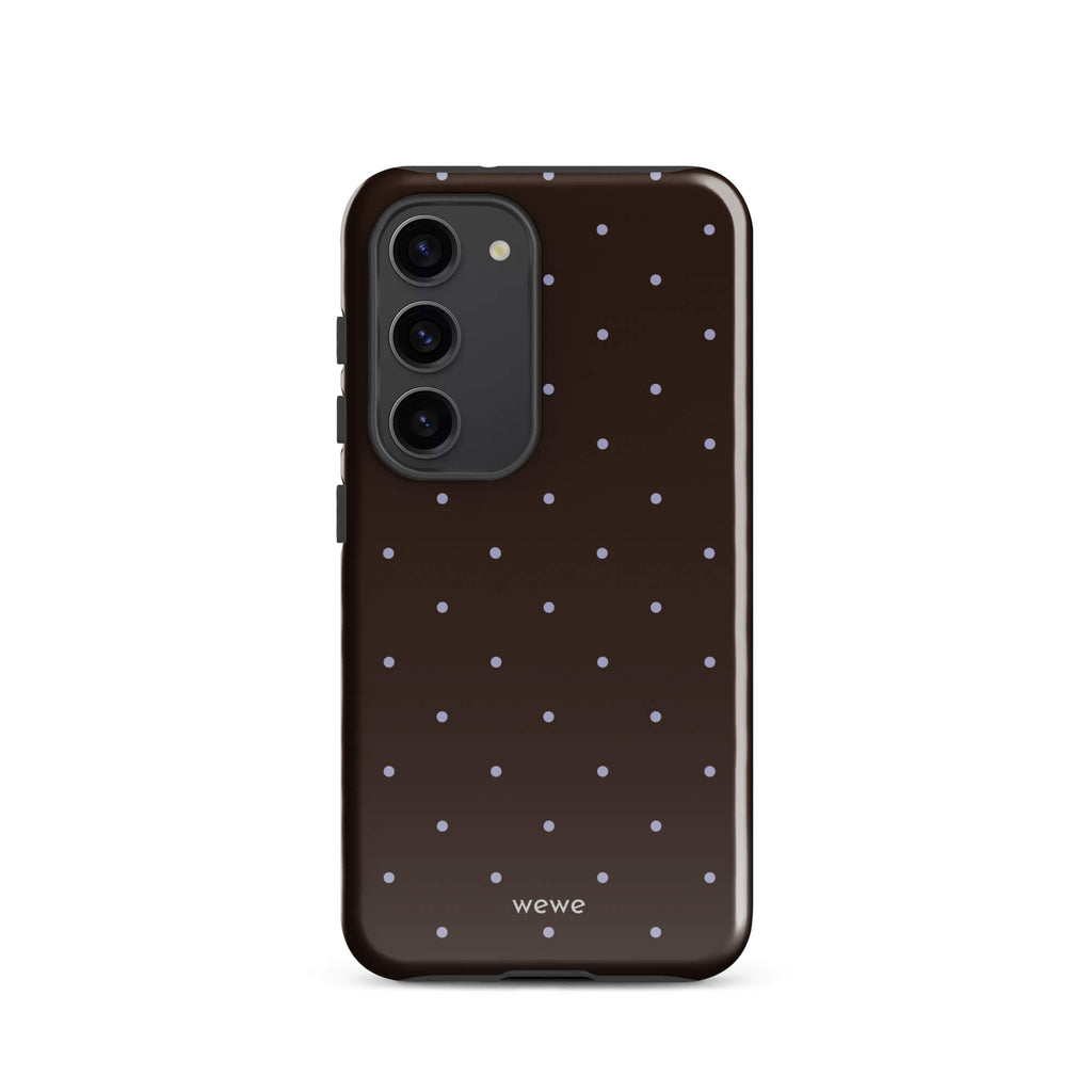 Chocolate Brown Starry Dot Phone Case featuring tiny scattered stars and dots in chocolate brown, pale blue, white