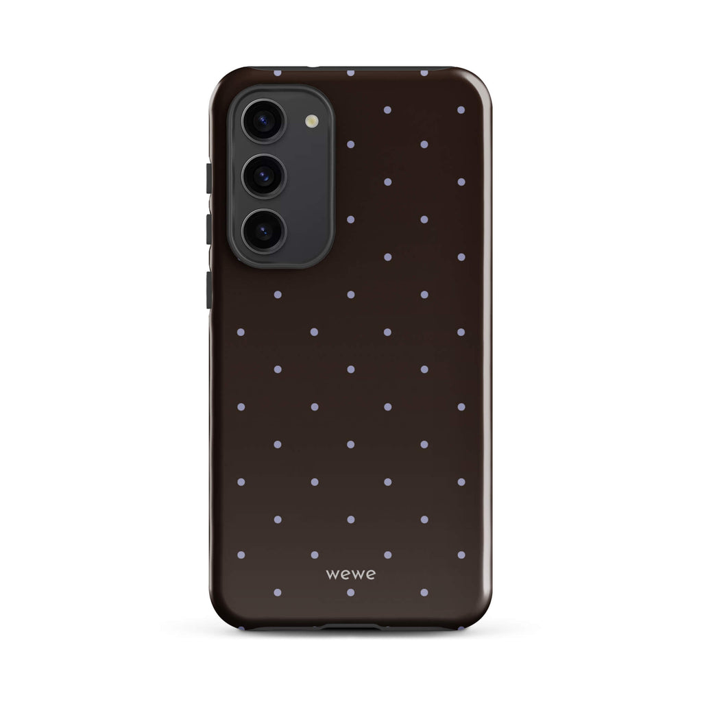 Chocolate Brown Starry Dot Phone Case featuring tiny scattered stars and dots in chocolate brown, pale blue, white