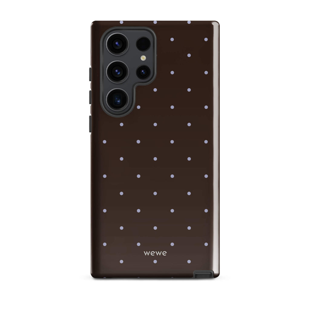 Chocolate Brown Starry Dot Phone Case featuring tiny scattered stars and dots in chocolate brown, pale blue, white