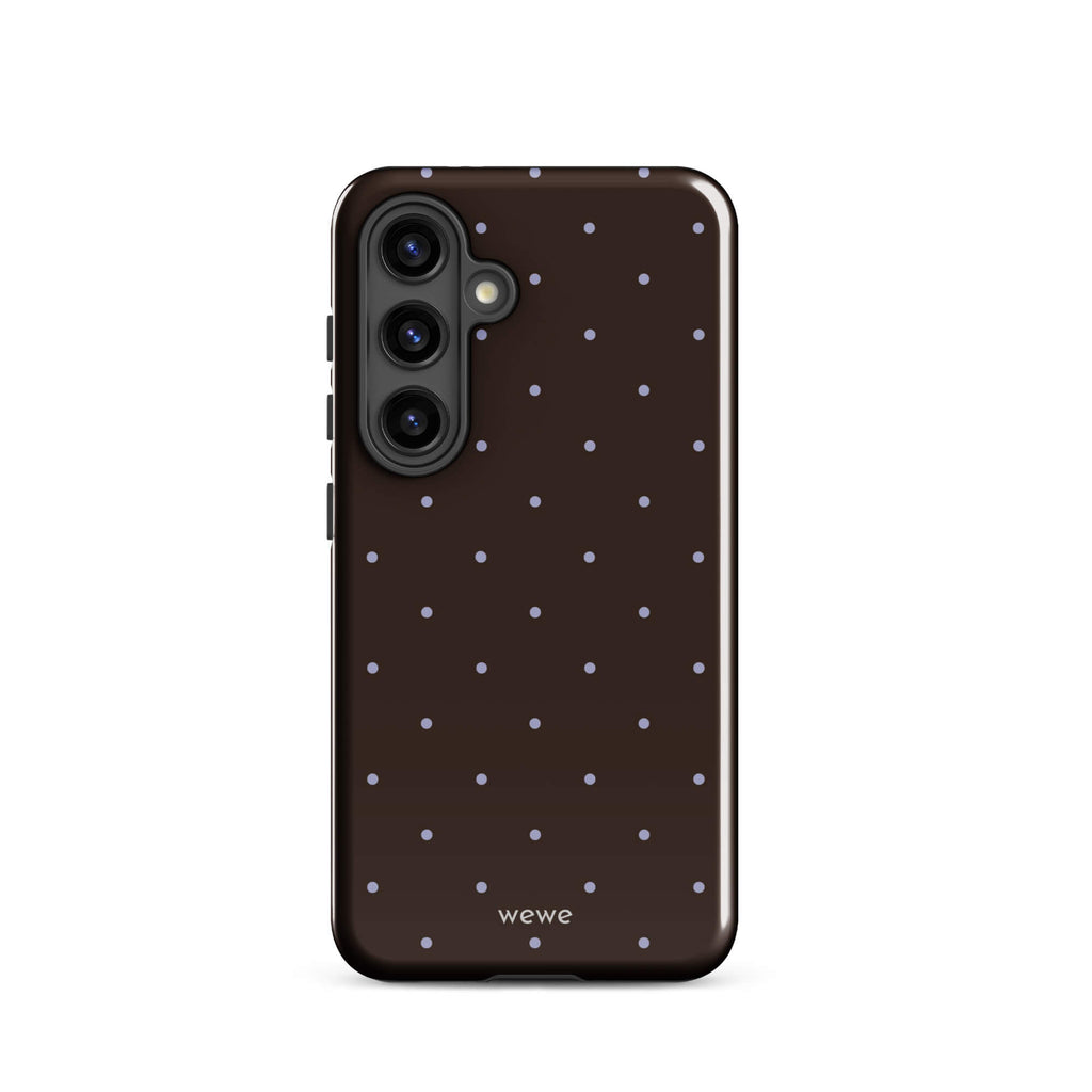Chocolate Brown Starry Dot Phone Case featuring tiny scattered stars and dots in chocolate brown, pale blue, white