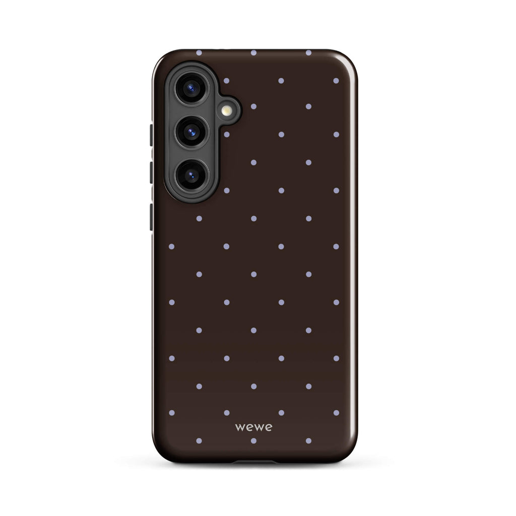 Chocolate Brown Starry Dot Phone Case featuring tiny scattered stars and dots in chocolate brown, pale blue, white