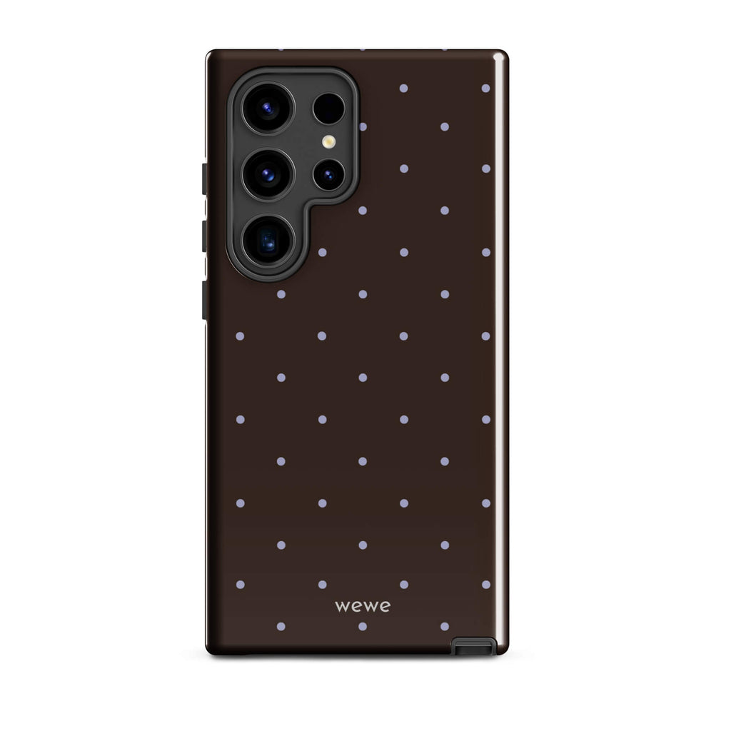 Chocolate Brown Starry Dot Phone Case featuring tiny scattered stars and dots in chocolate brown, pale blue, white