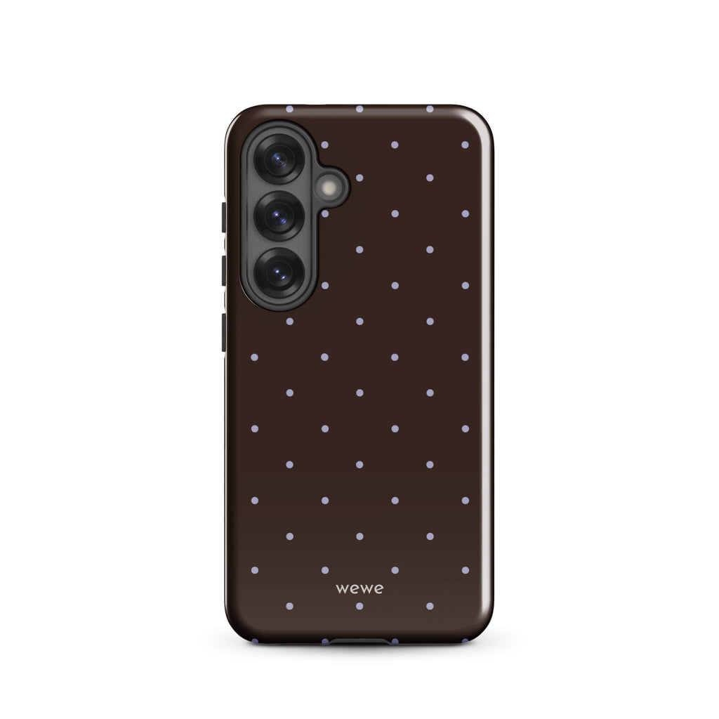 Chocolate Brown Starry Dot Phone Case featuring tiny scattered stars and dots in chocolate brown, pale blue, white