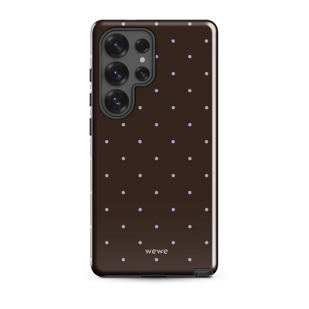 Chocolate Brown Starry Dot Phone Case featuring tiny scattered stars and dots in chocolate brown, pale blue, white