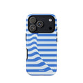 Cobalt-blue and ice-blue iPhone case with horizontal stripes joined by a flowing diagonal wave