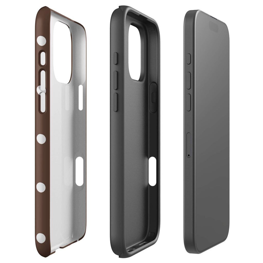 Cocoa brown iPhone case with evenly spaced cream-white polka dots