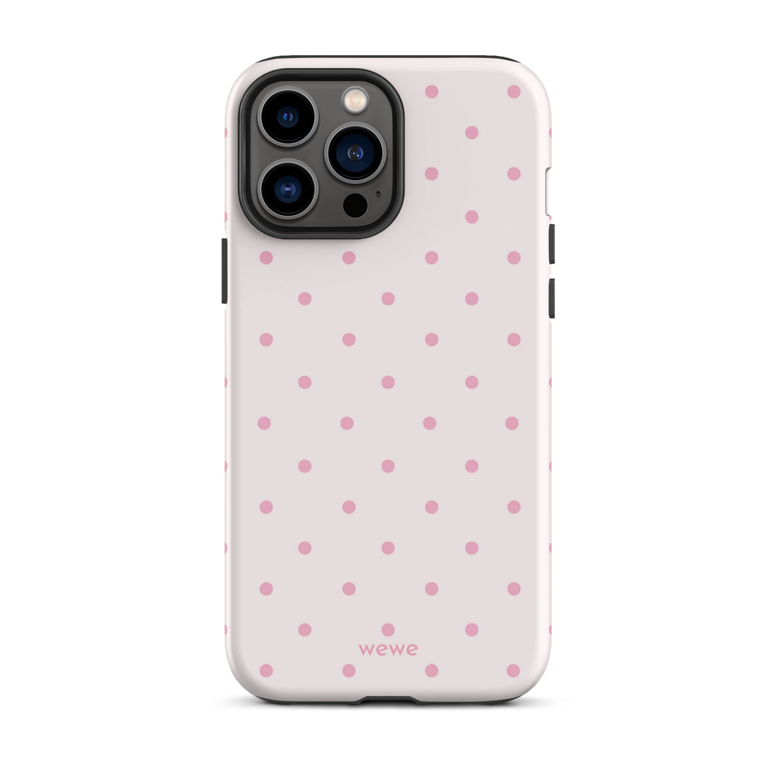 Soft pink polka dot iPhone case, perfect for coquette girls, pink lovers, aesthetic design.