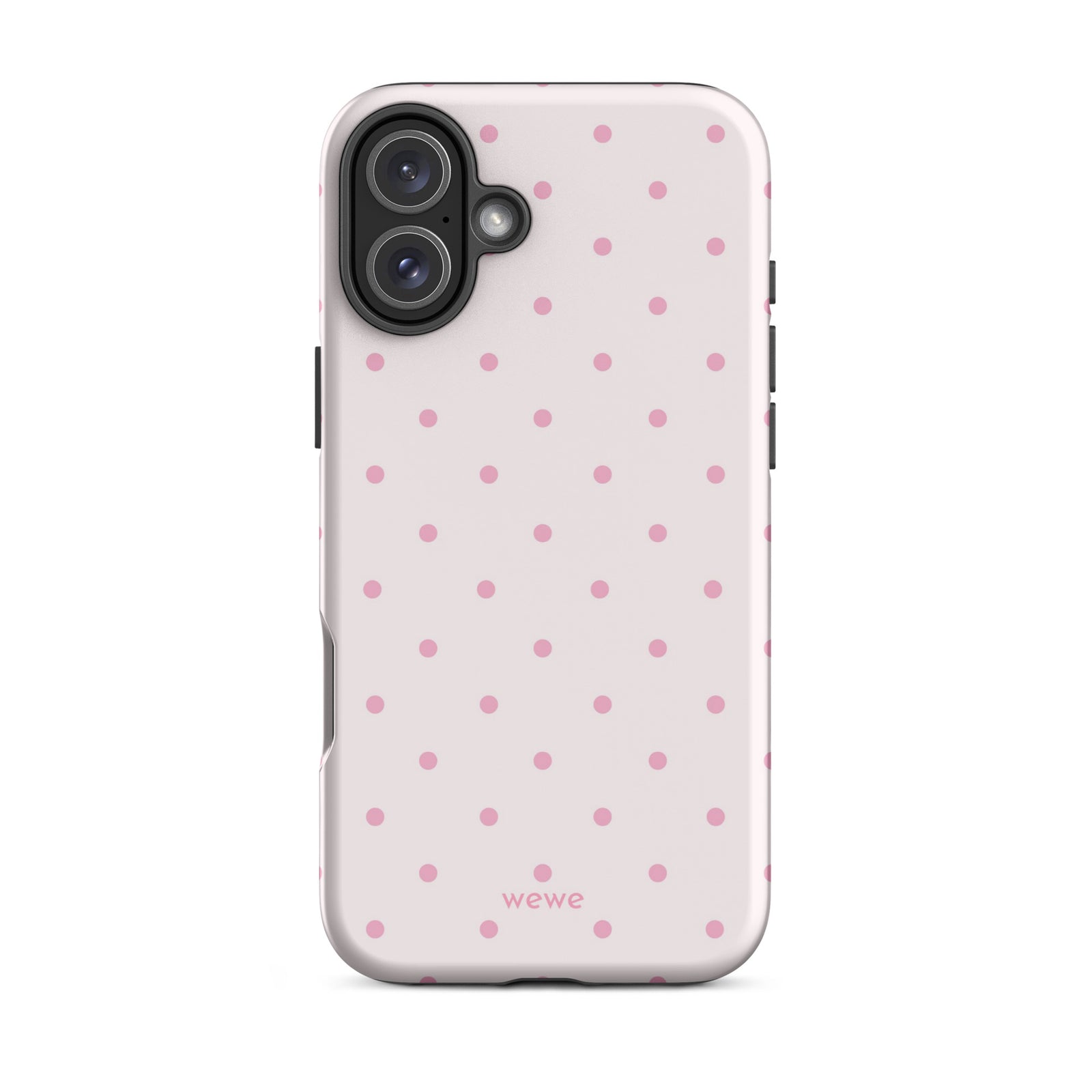 Soft pink polka dot iPhone case, perfect for coquette girls, pink lovers, aesthetic design.