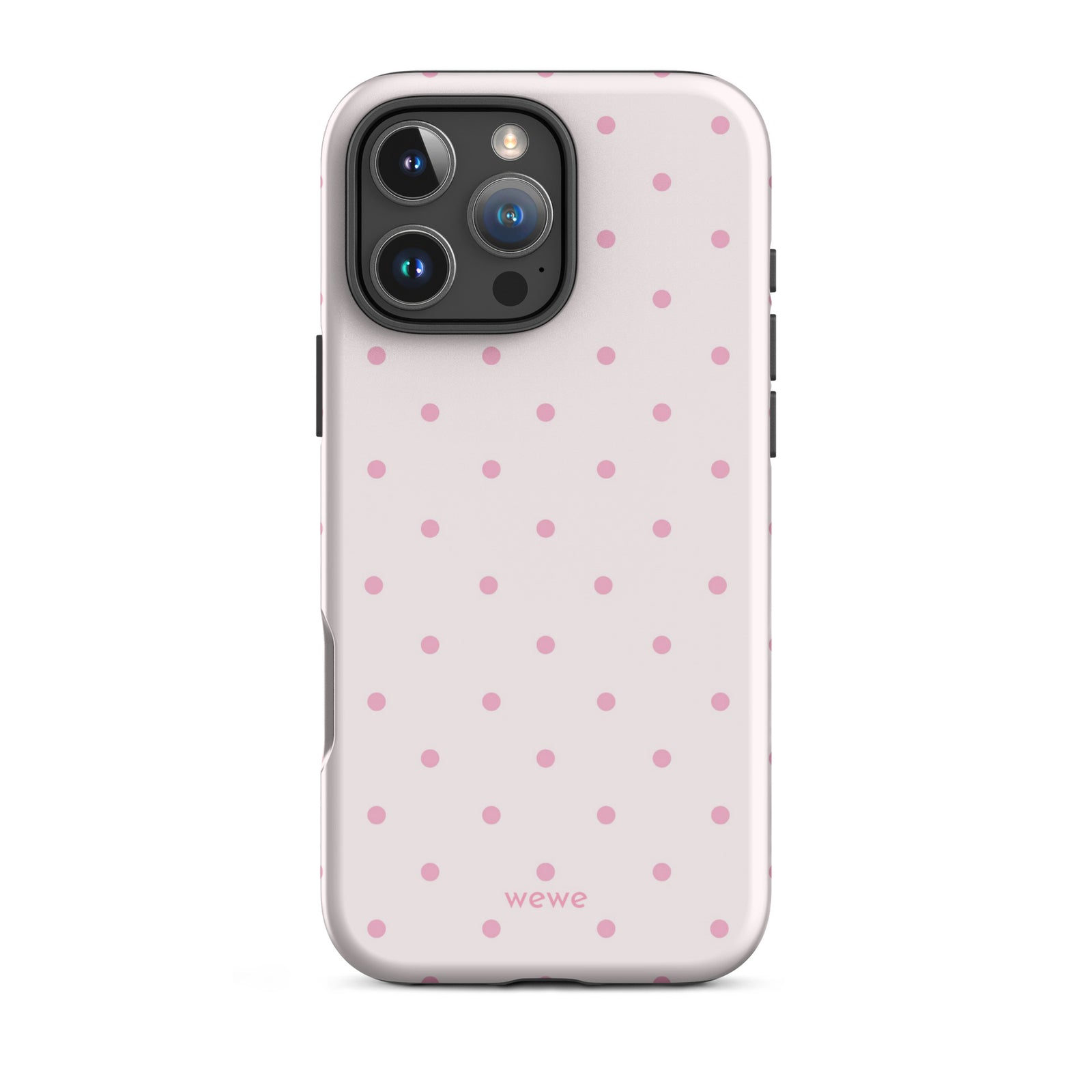 Soft pink polka dot iPhone case, perfect for coquette girls, pink lovers, aesthetic design.