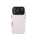 Soft pink polka dot iPhone case, perfect for coquette girls, pink lovers, aesthetic design.