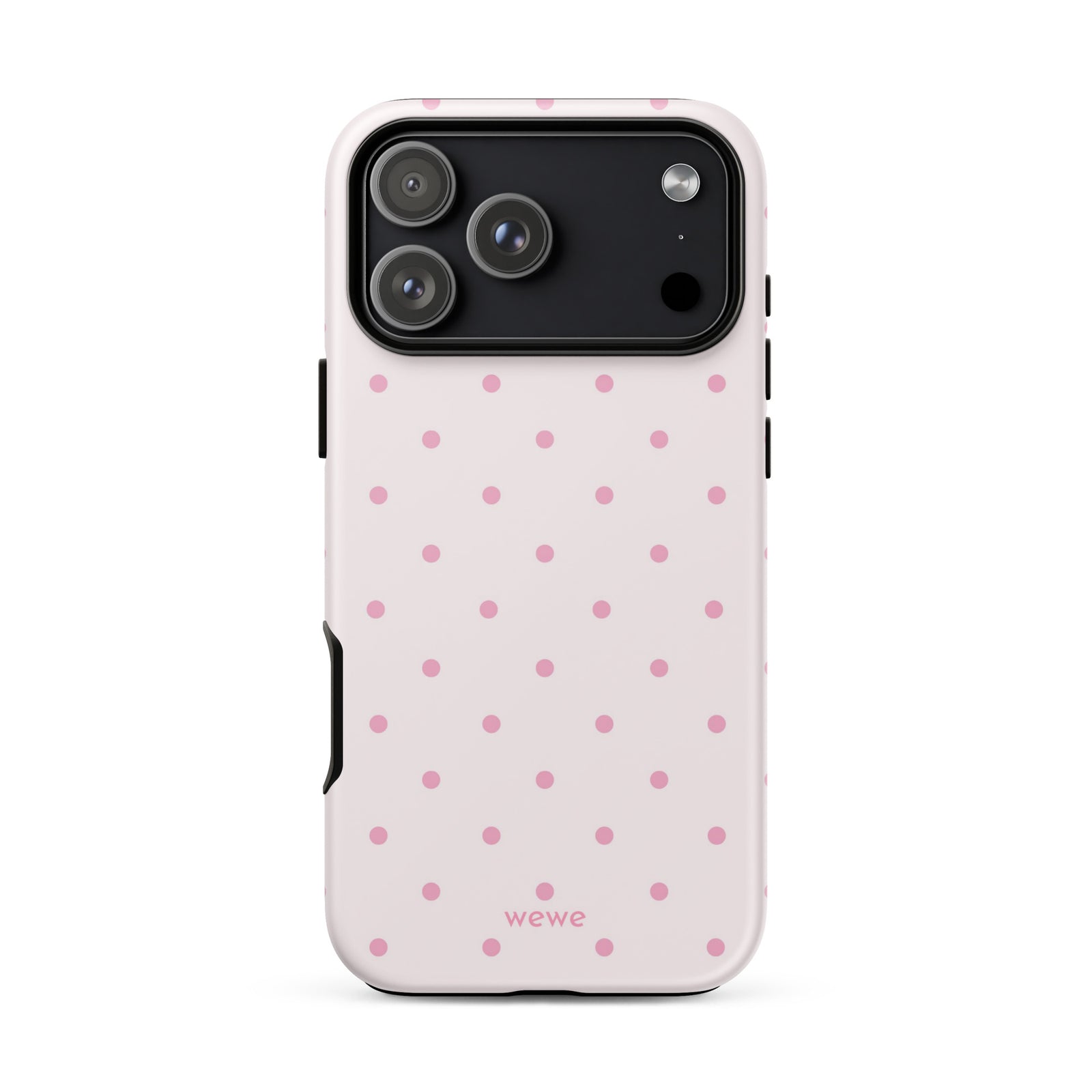 Soft pink polka dot iPhone case, perfect for coquette girls, pink lovers, aesthetic design.