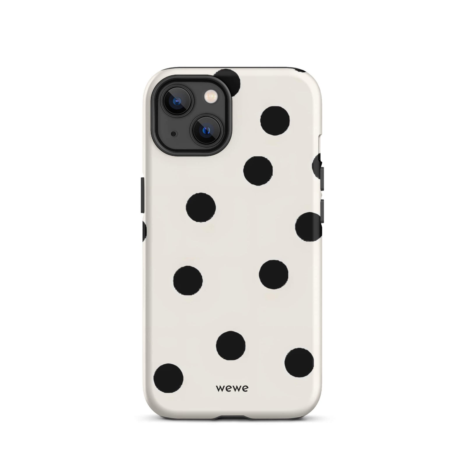 Custom iPhone case 13 with a  classic black polka dot pattern on a clean white background.