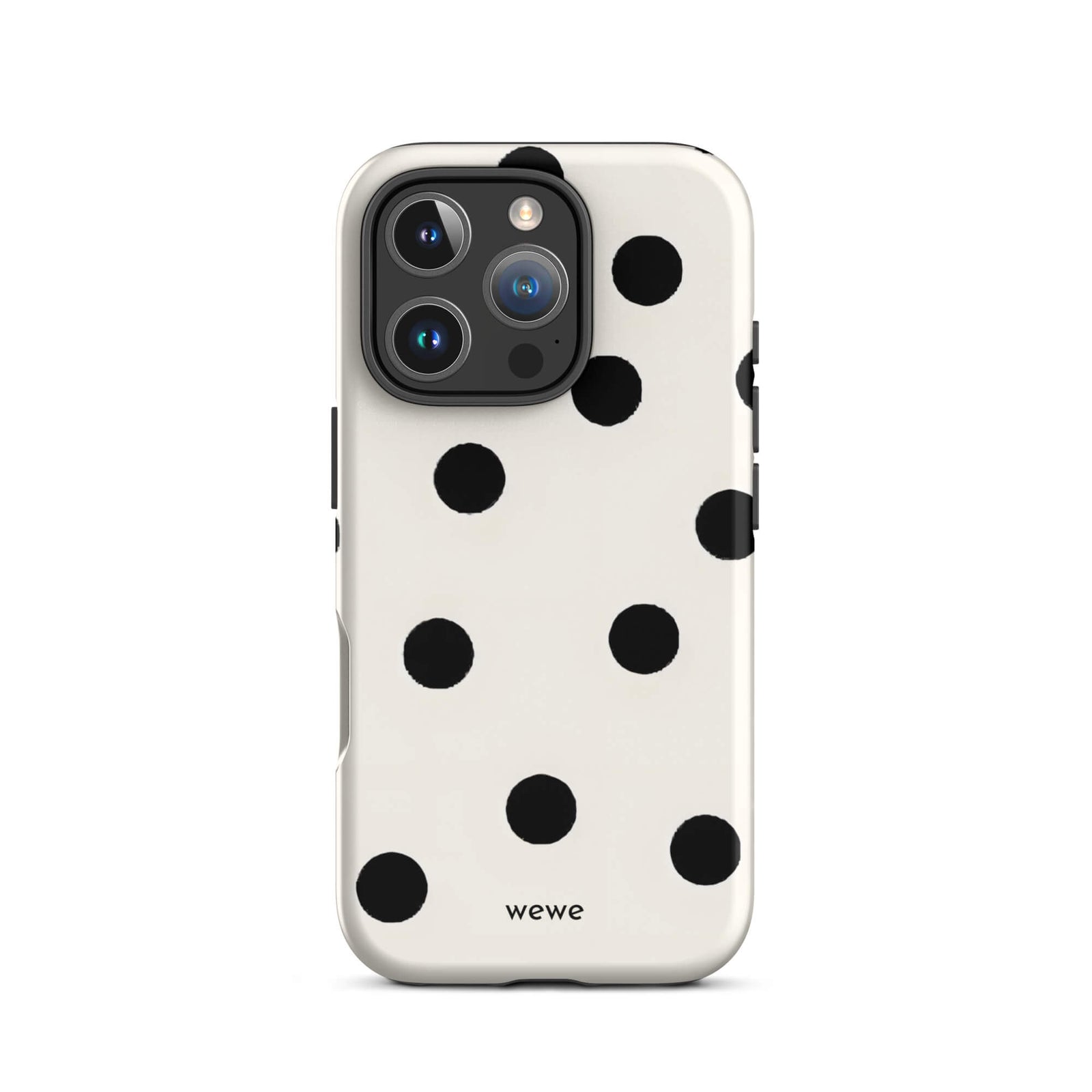 Custom bold black polka dot iphone case 16 pro classic modern aesthetic.